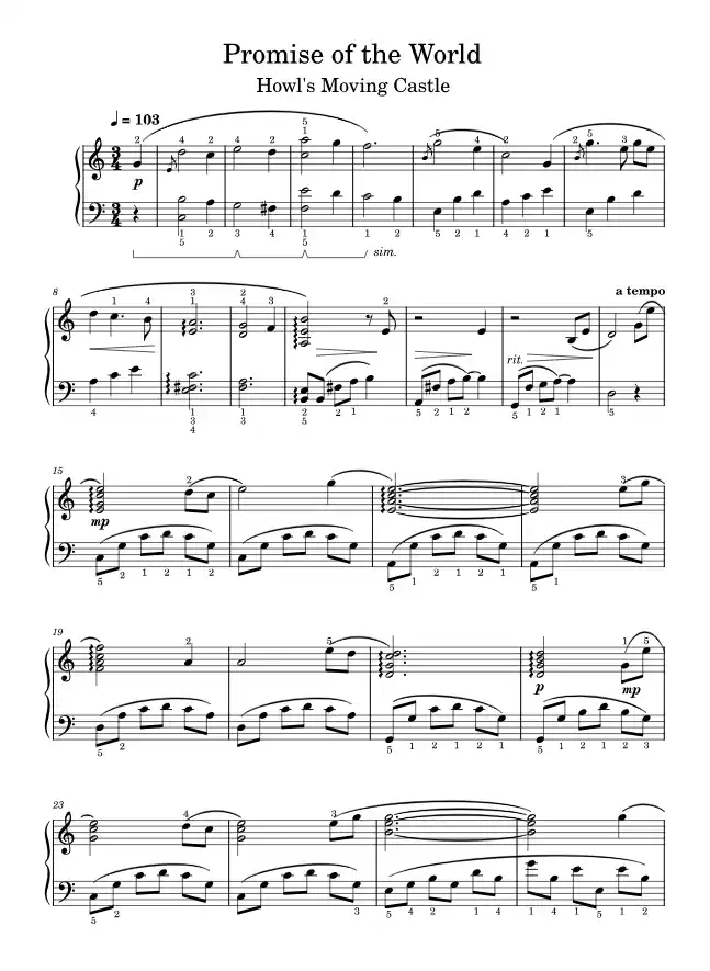 Sheet music page 1 The Promise of the World - Advanced Version