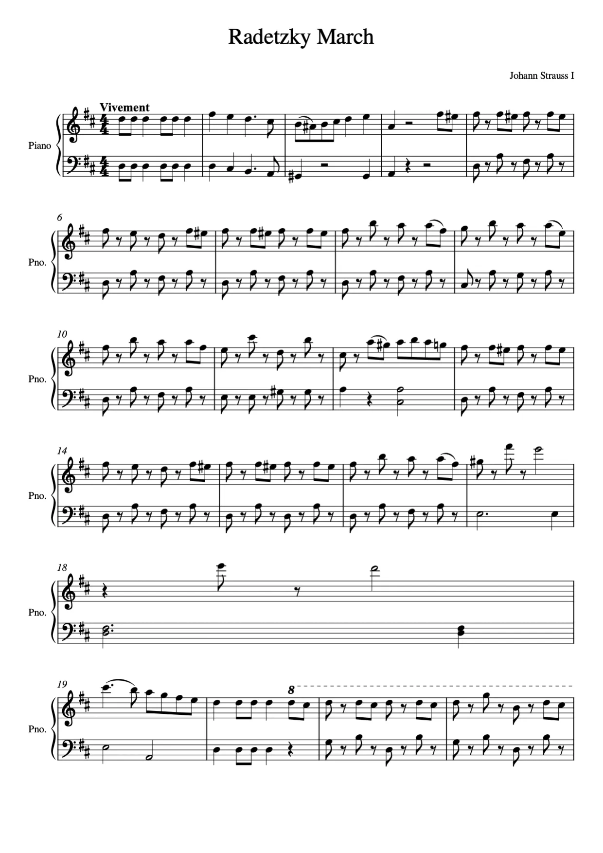 Sheet music page 1, Radetzky March - Intermediate Version