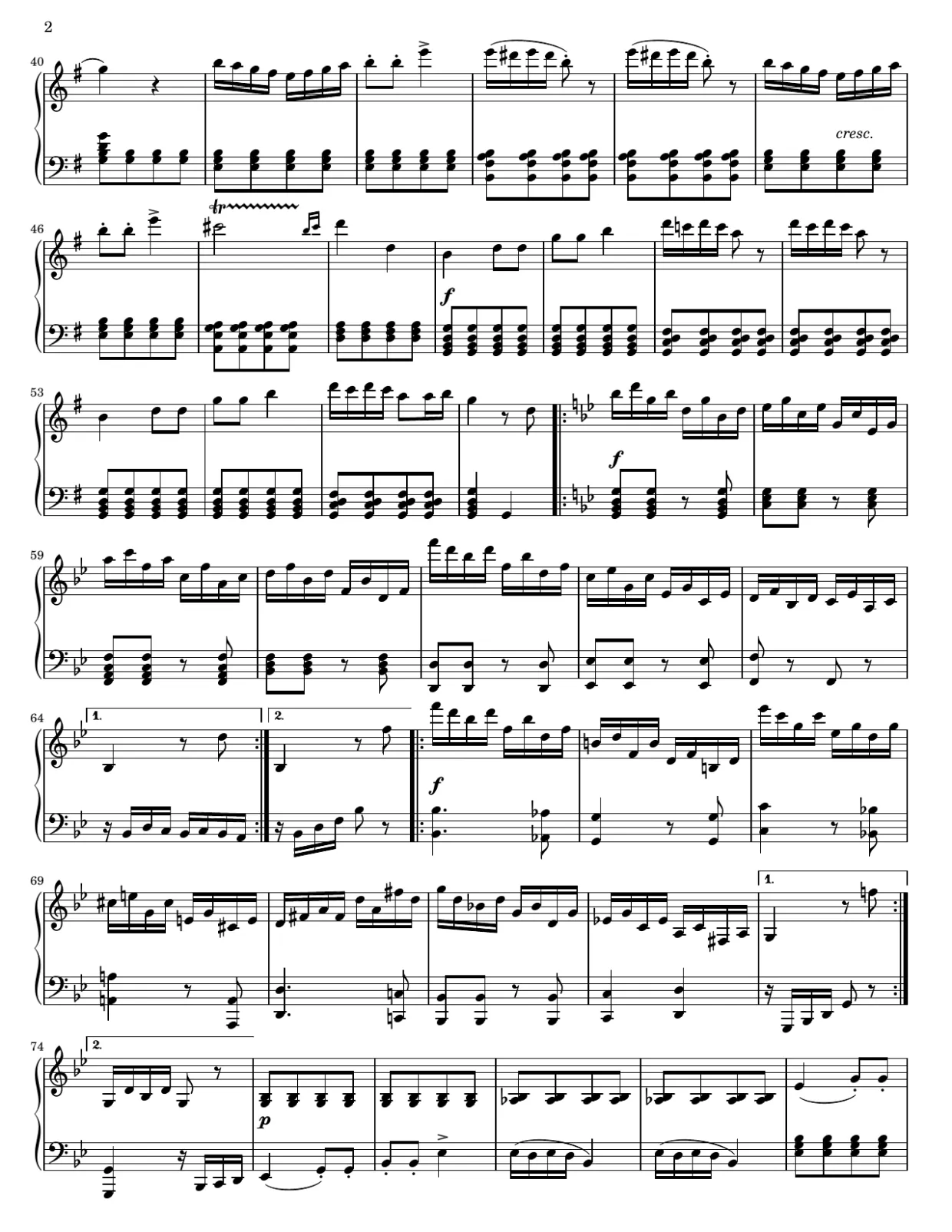 Sheet music page 2, Rage Over a Lost Penny (Rondo a capriccio, Op. 129) - Advanced Version