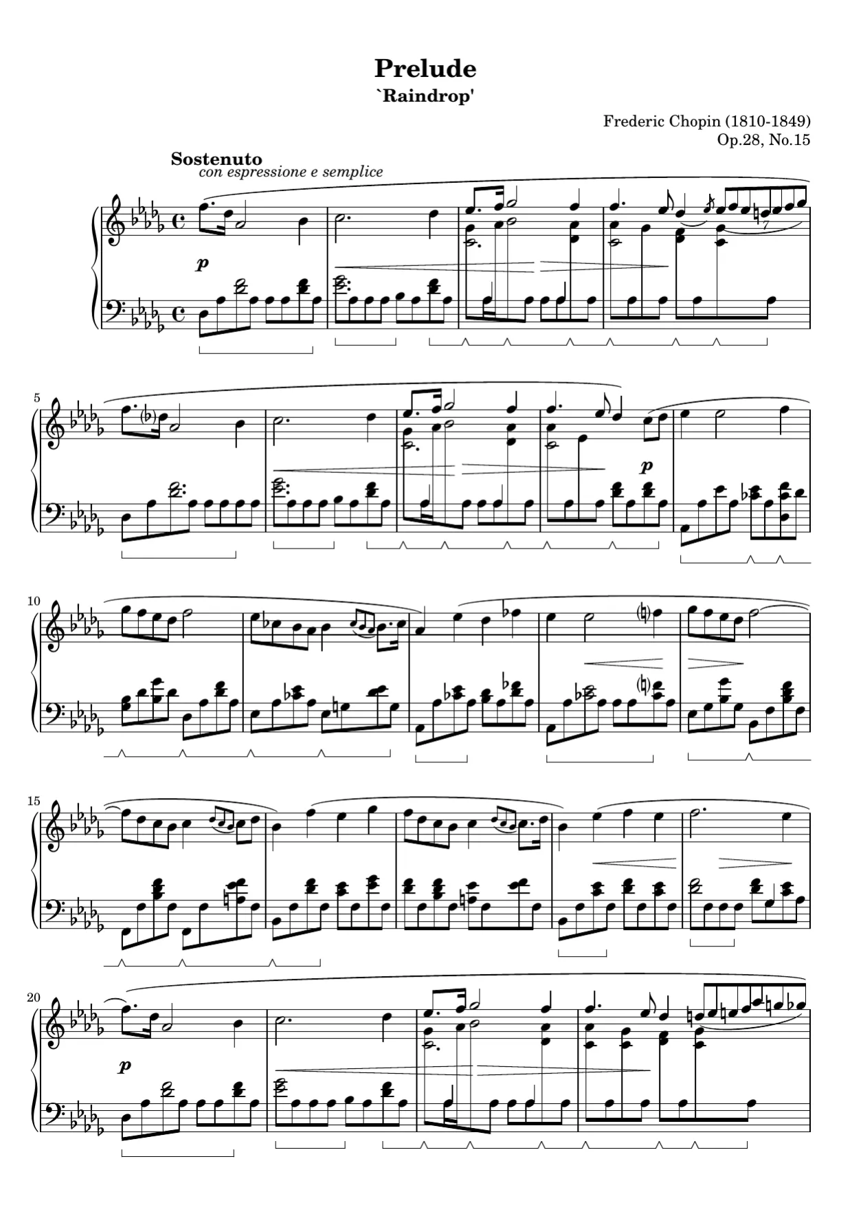 Sheet music page 1, Raindrop Prelude (Op. 28 No. 15) - Advanced Version