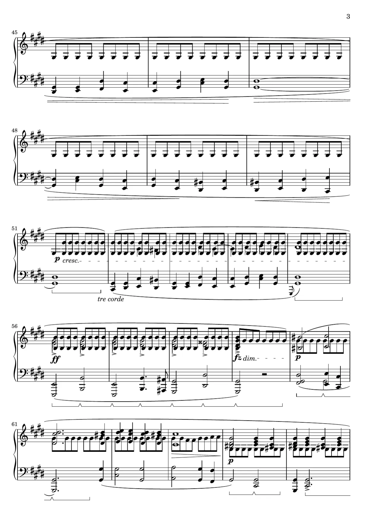 Sheet music page 3, Raindrop Prelude (Op. 28 No. 15) - Advanced Version
