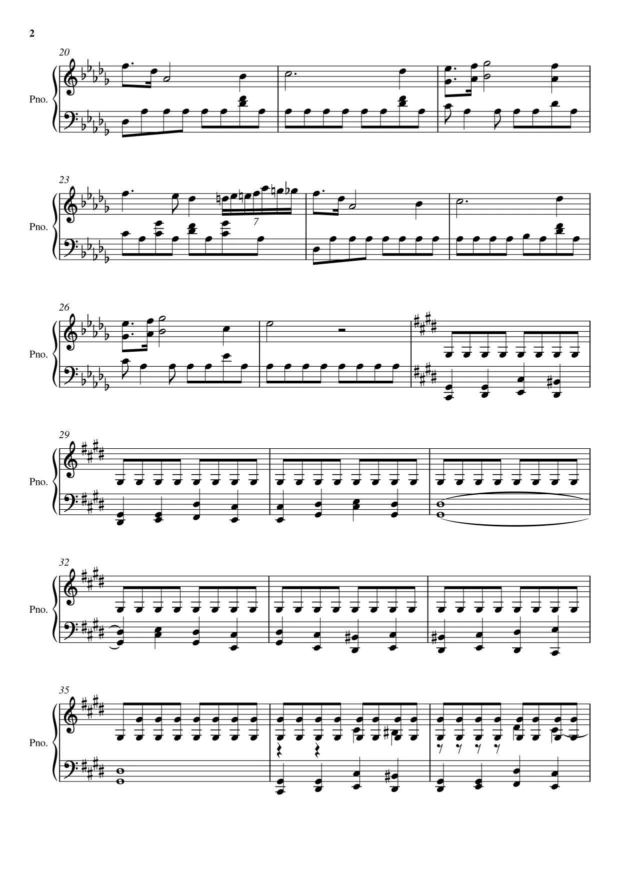 Sheet music page 2 Raindrop Prelude (Op. 28 No. 15) - Beginner Version