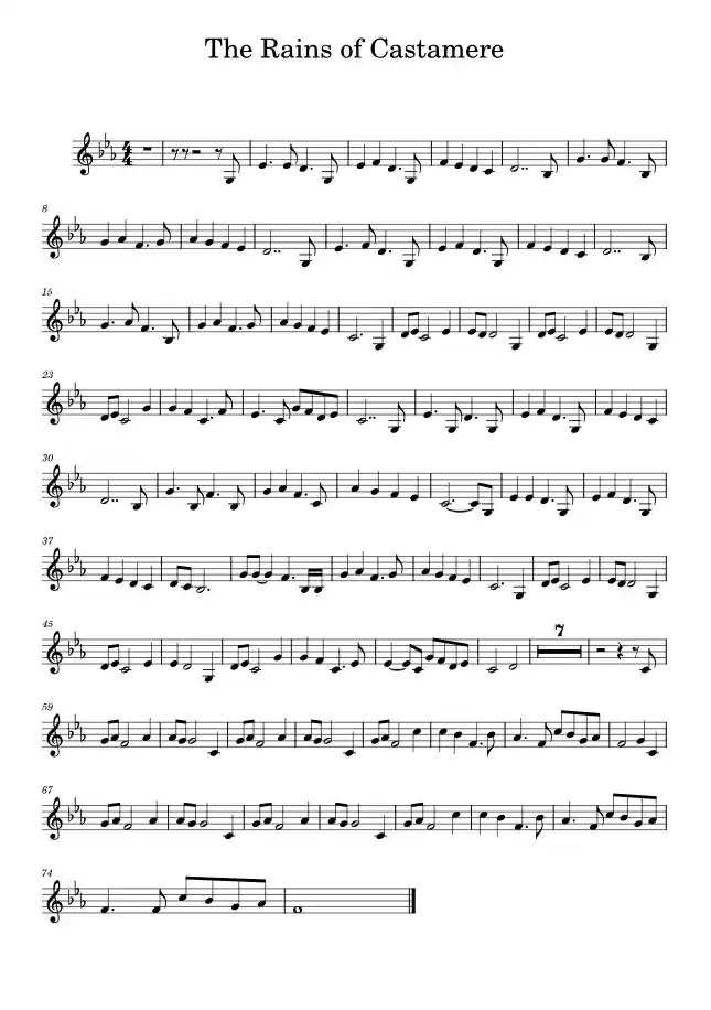 Sheet music page 1 The Rains of Castamere - Beginner Version