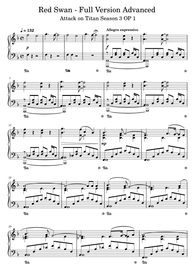 Sheet music page 1 Red Swan - Advanced Version