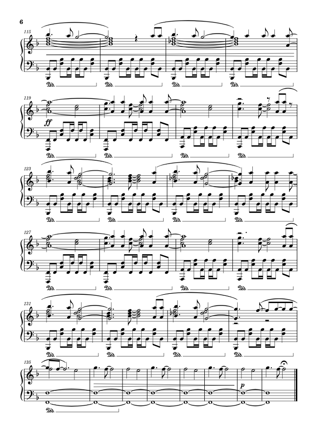 Sheet music page 6 Red Swan - Intermediate Version