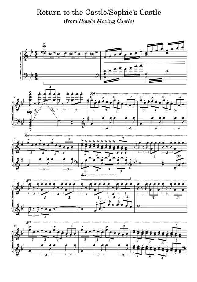 Sheet music page 1 Return to the Castle (Sophie's Castle) - Advanced Version