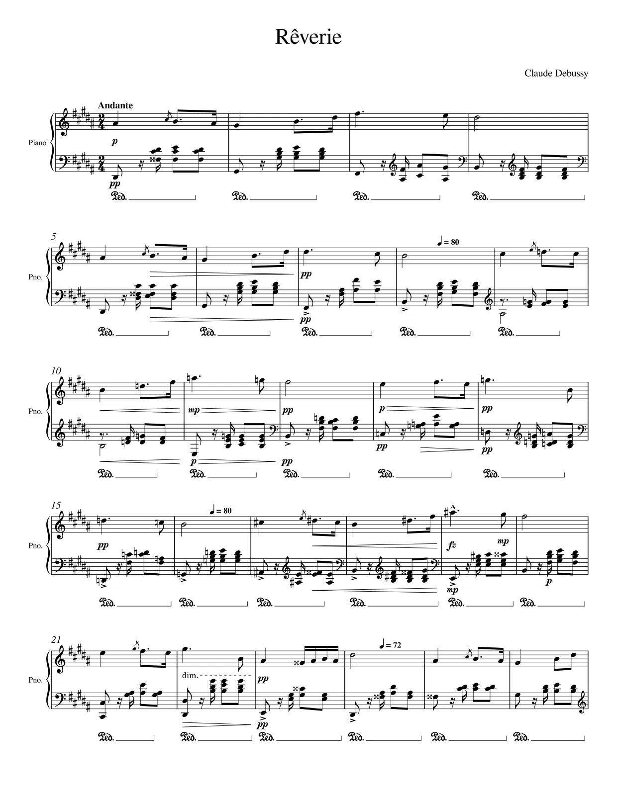 Sheet music page 1 Rêverie - Advanced Version