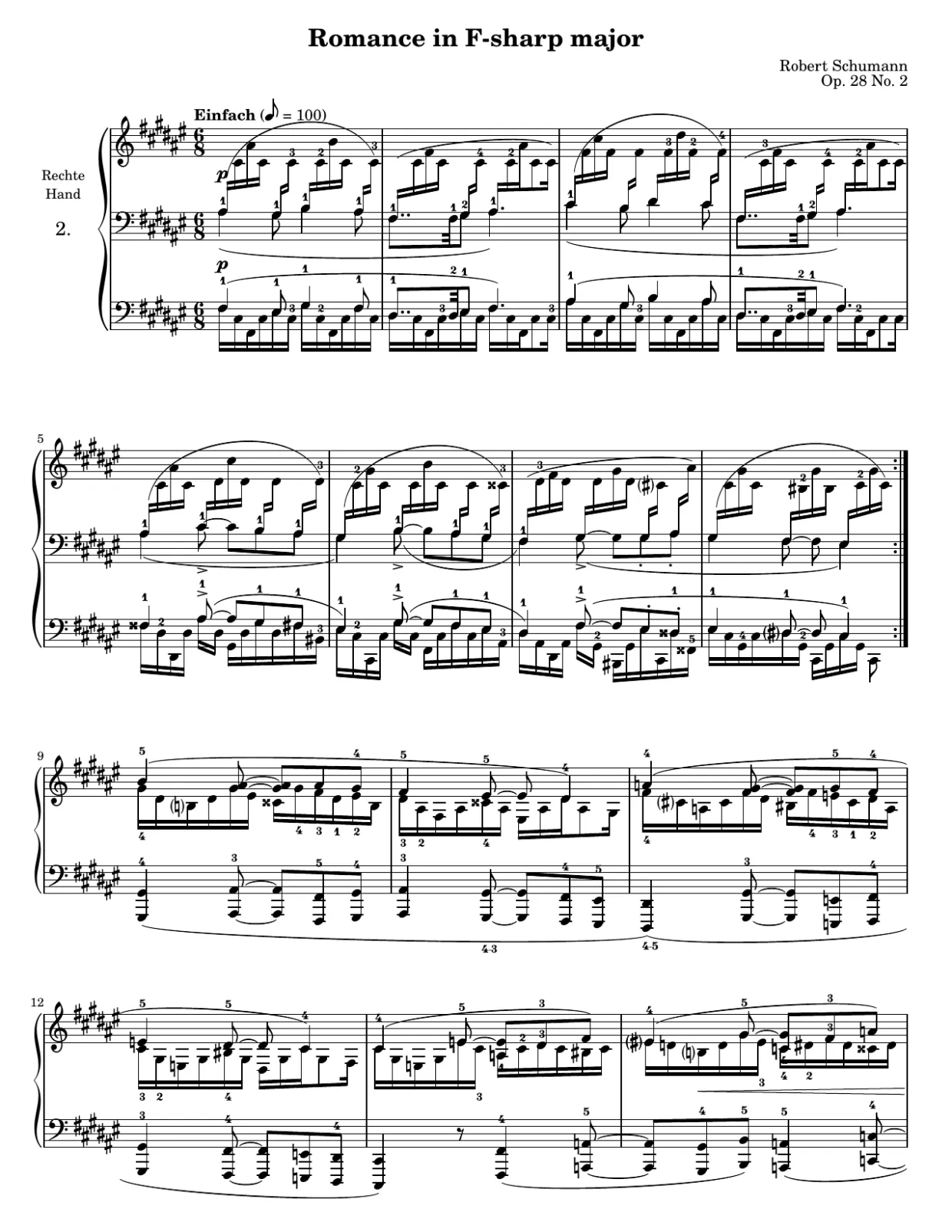 Bladmuziekpagina 1, Romance in Fis-majeur (op. 28 nr. 2) - Gevorderde versie