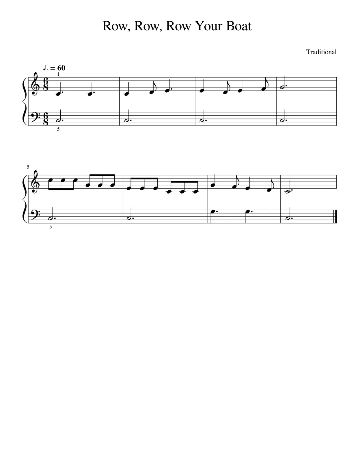 Sheet music page 1, Row, Row, Row Your Boat - Beginner Version