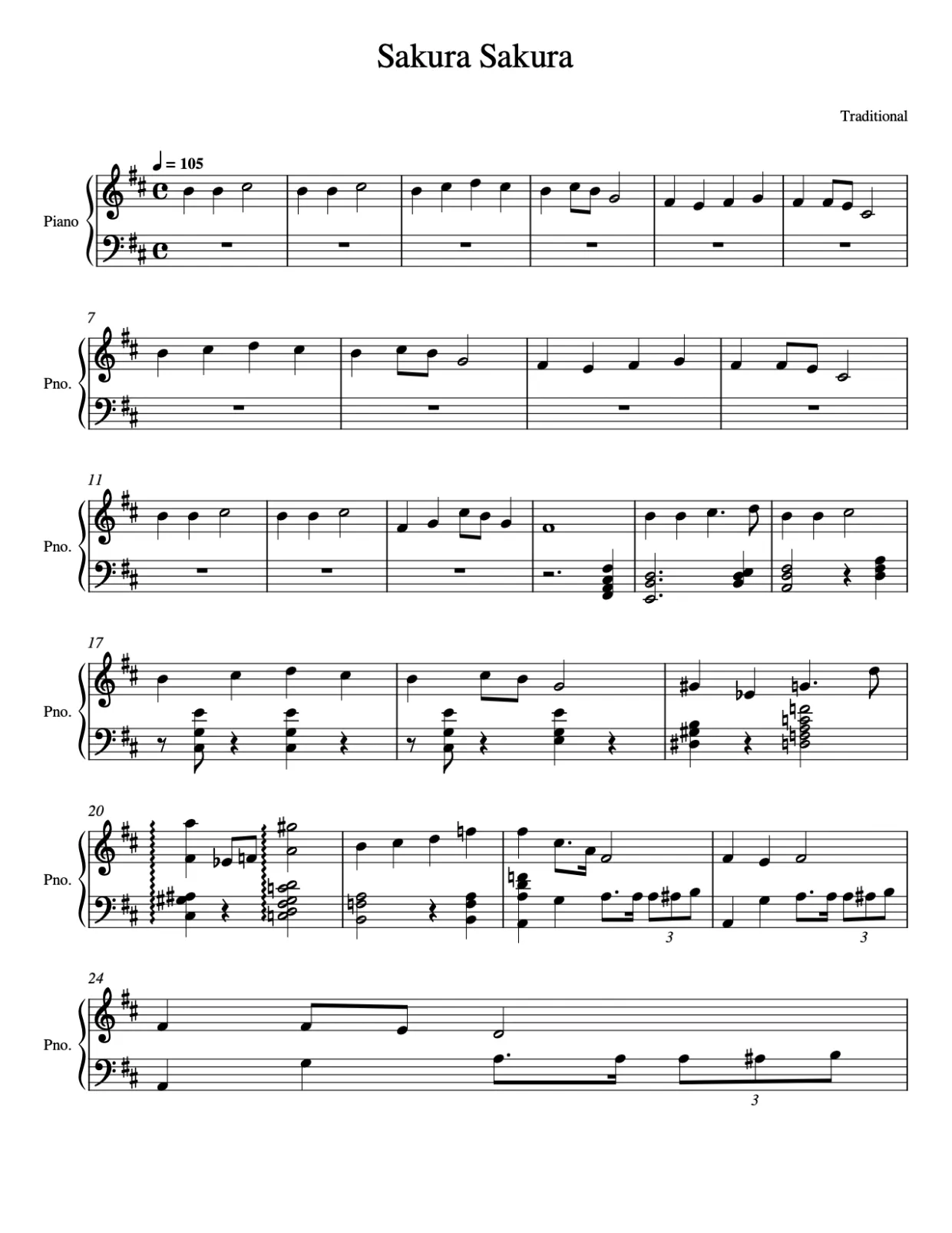 Sheet music page 1, Sakura Sakura - Intermediate Version