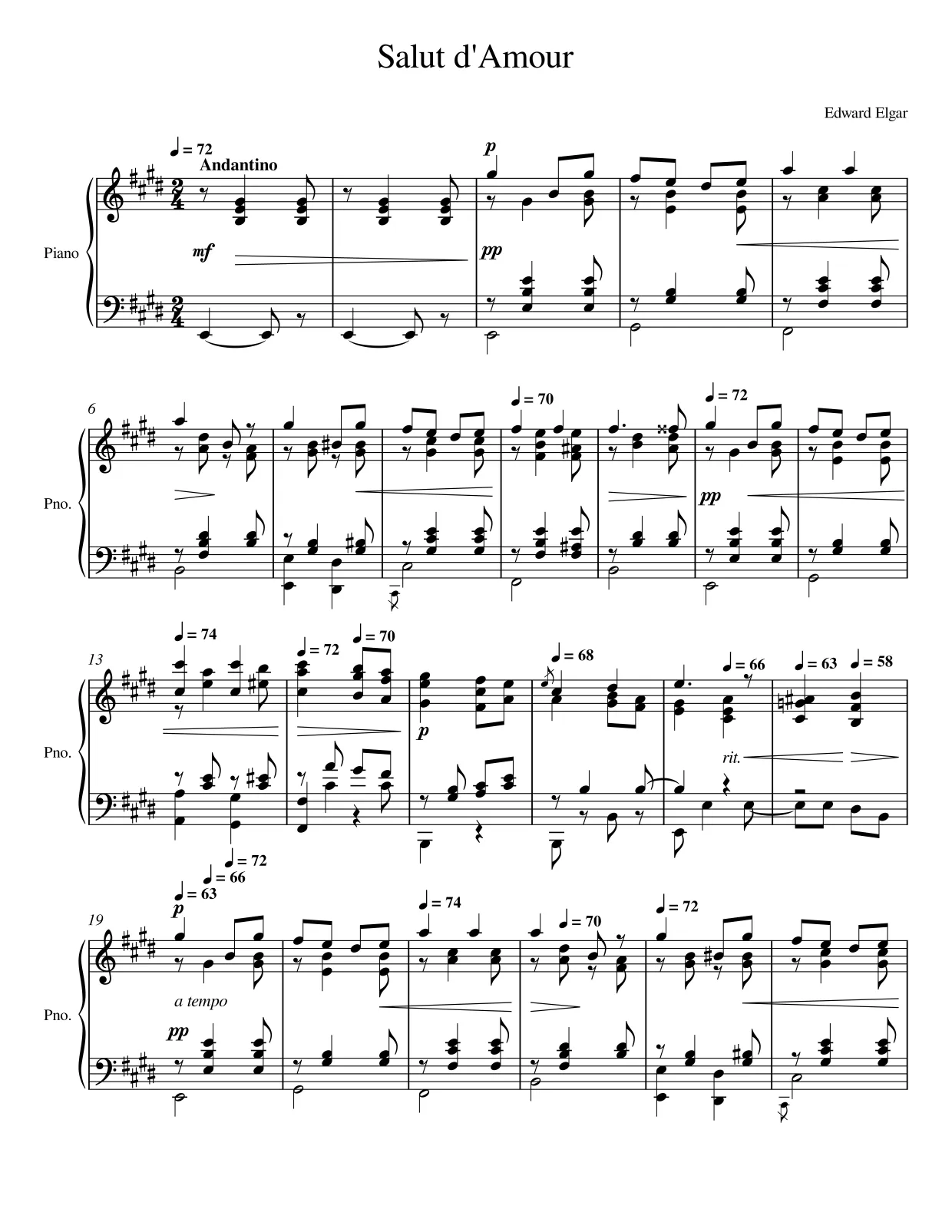 Sheet music page 1 Salut d'Amour - Advanced Version