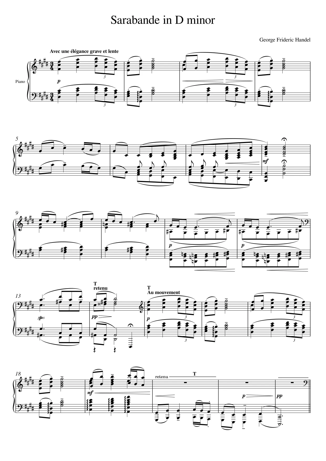 Sheet music page 1 Sarabande in D minor - Advanced Version