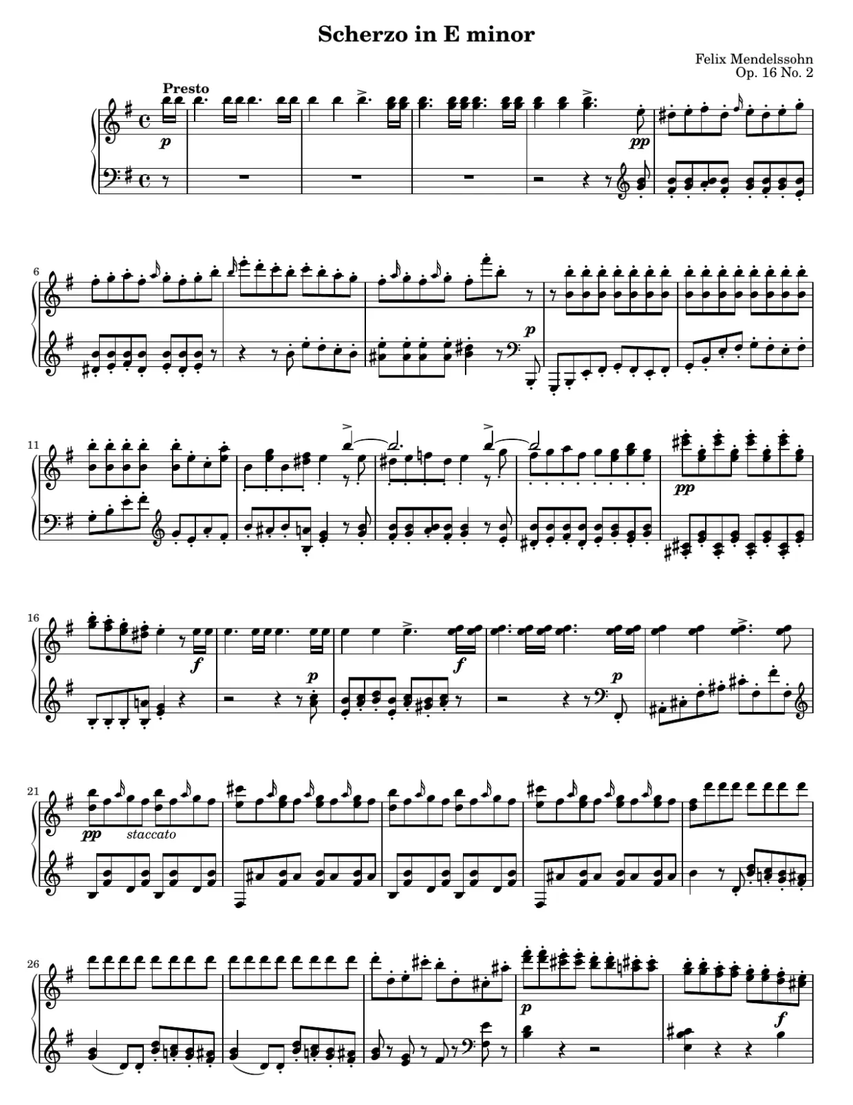Sheet music page 1, Scherzo in E Minor, Op. 16 No. 2 - Advanced Version