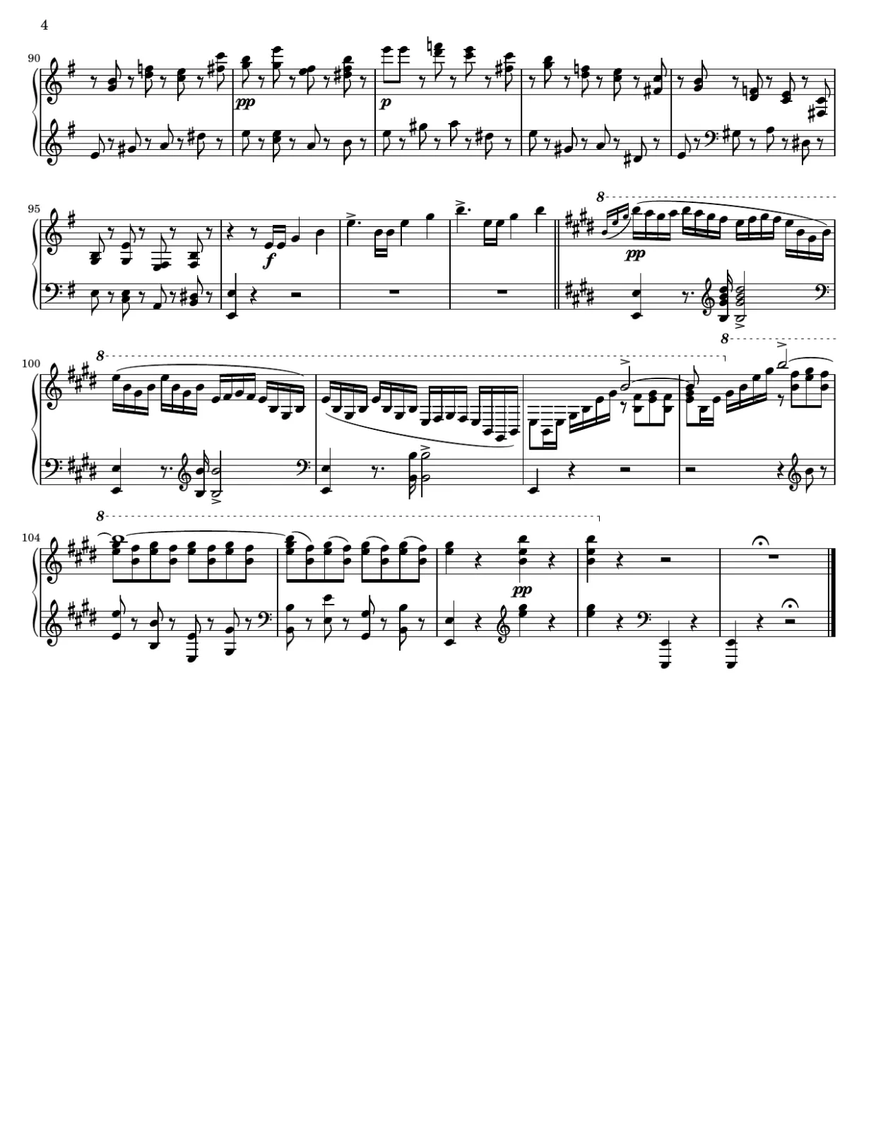 Sheet music page 4, Scherzo in E Minor, Op. 16 No. 2 - Advanced Version