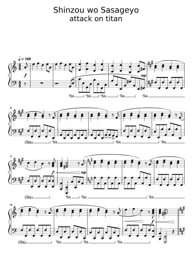 Sheet music page 1 Shinzou wo Sasageyo - Beginner Version