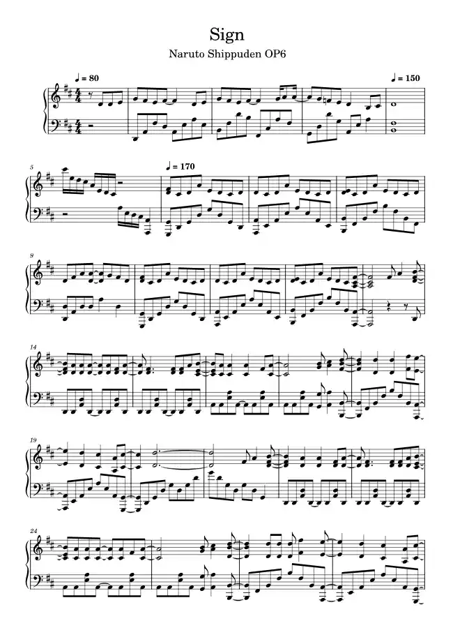 Sheet music page 1 Sign - Intermediate Version