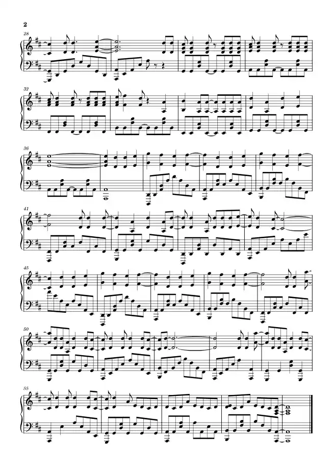 Sheet music page 2 Sign - Intermediate Version