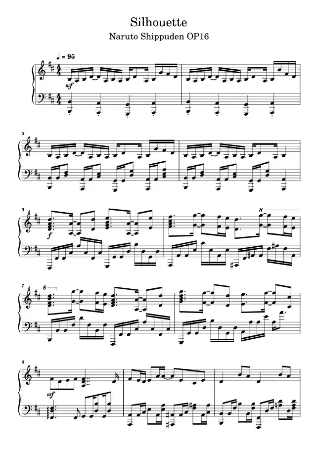 Sheet music page 1 Silhouette - Advanced Version