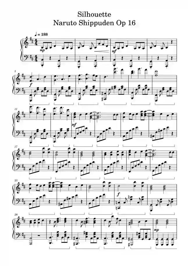 Sheet music page 1 Silhouette - Intermediate Version