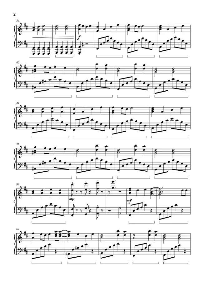 Sheet music page 2 Silhouette - Intermediate Version