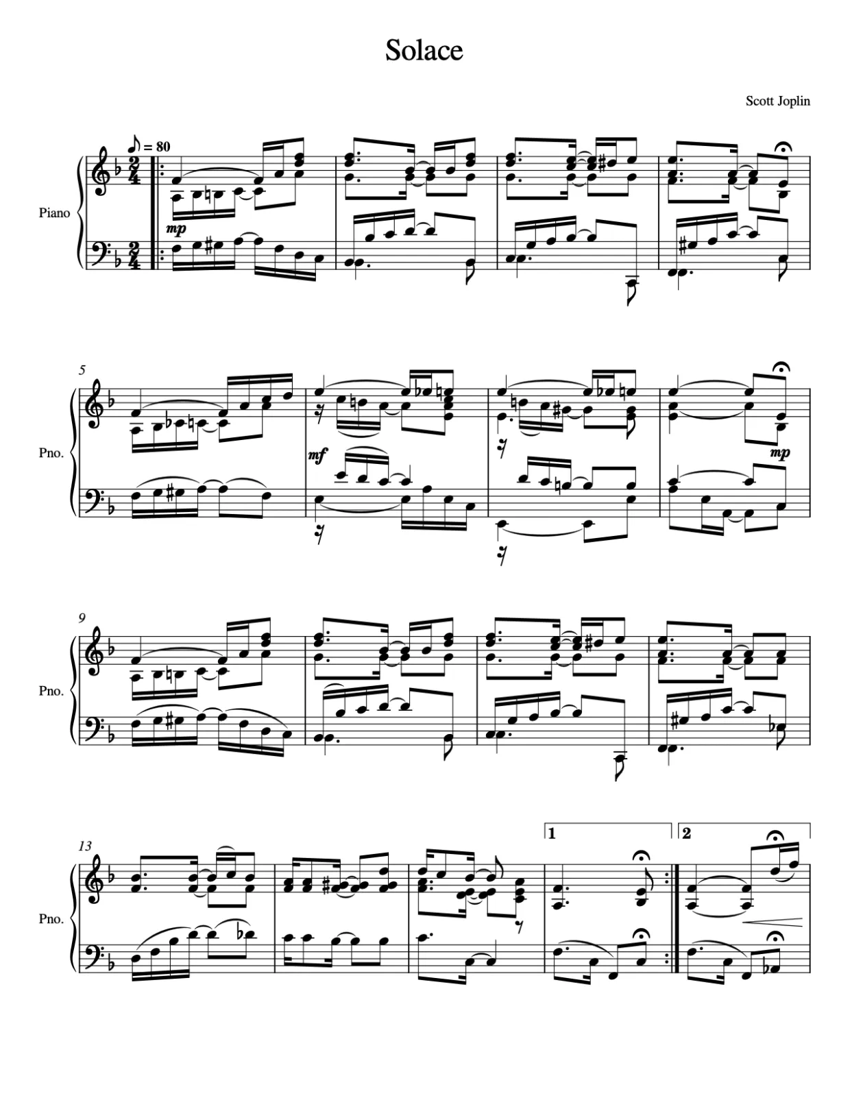 Sheet music page 1, Solace - Advanced Version