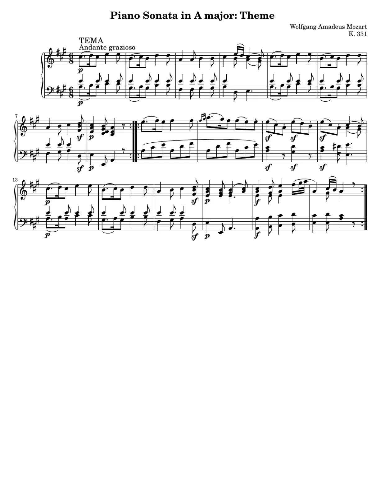 Página 1 de la partitura, Sonata K. 331 (Tema) - Versión intermedia
