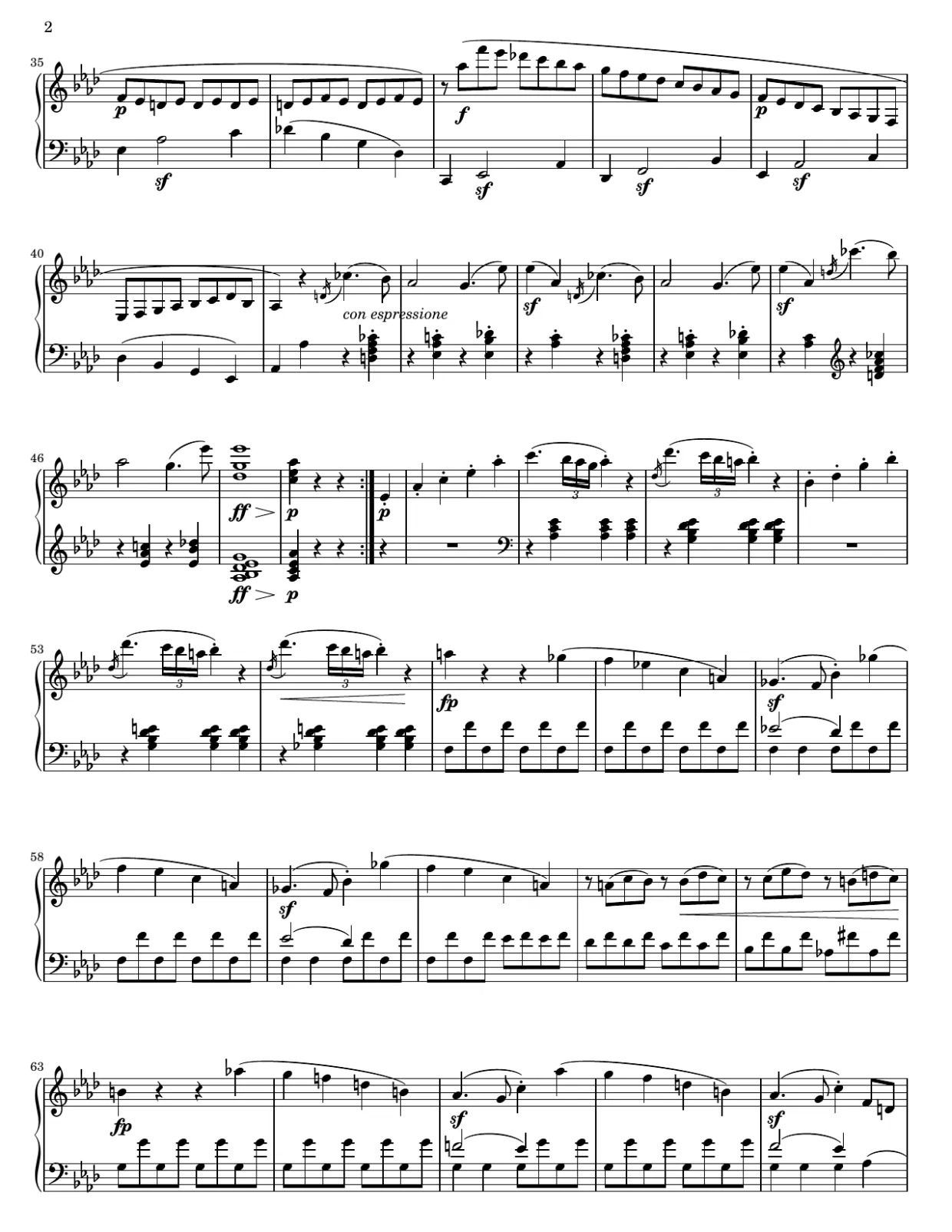 Notenseite 2, Sonate Nr. 1 f-Moll op. 2 Nr. 1 (1. Satz) - Fortgeschrittene Version