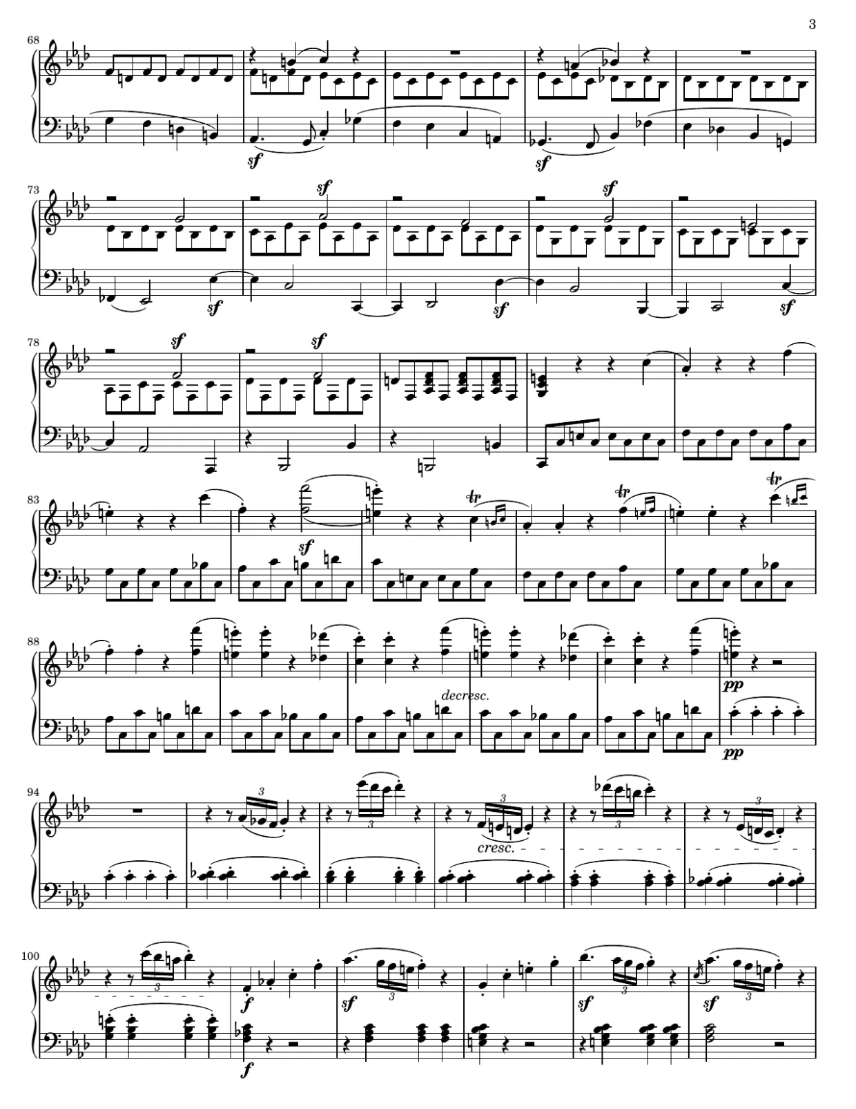 Notenseite 3, Sonate Nr. 1 f-Moll op. 2 Nr. 1 (1. Satz) - Fortgeschrittene Version