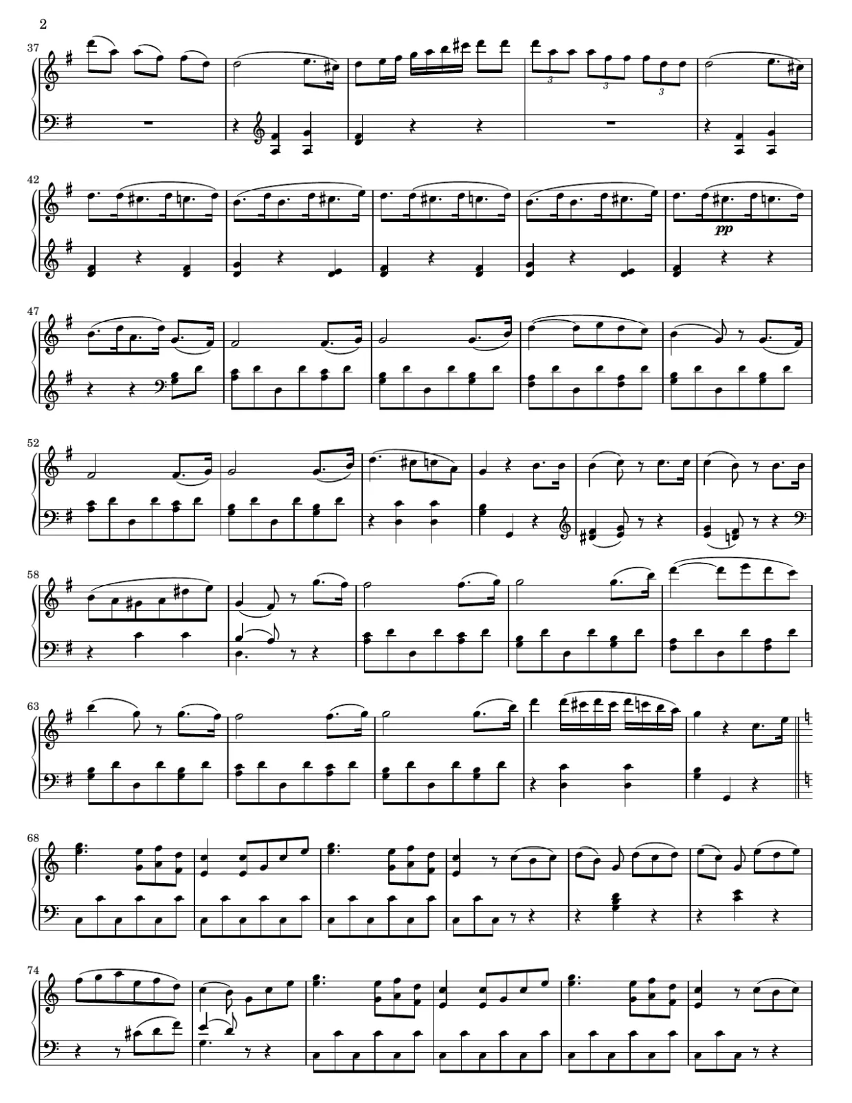 Partition page 2, Sonate n° 20 en sol majeur (Tempo di Menuetto) - Version Intermédiaire