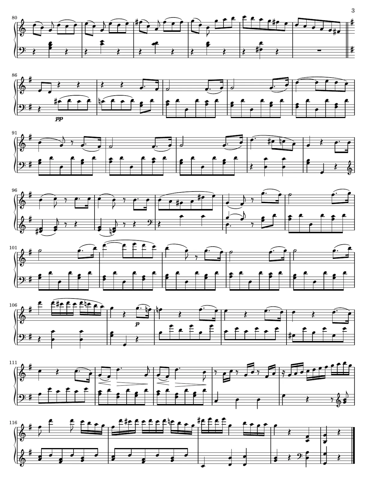 Partition page 3, Sonate n° 20 en sol majeur (Tempo di Menuetto) - Version Intermédiaire