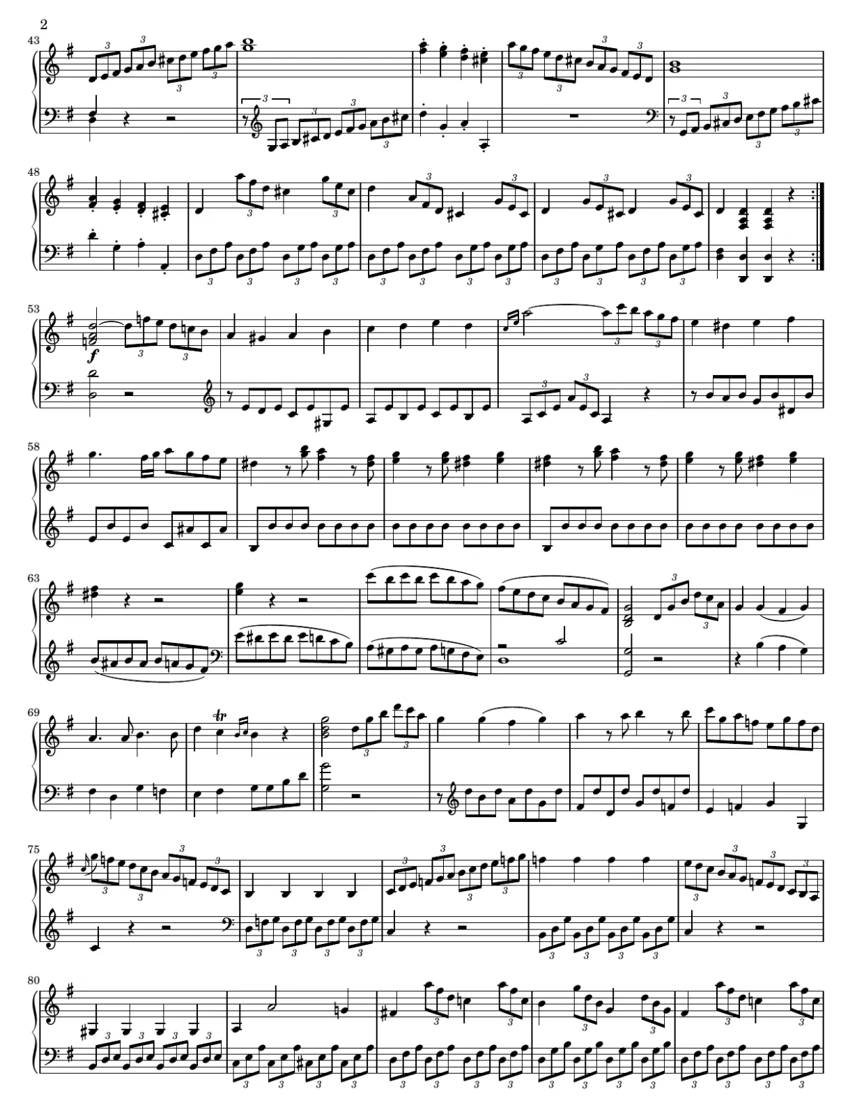 Bladmuziekpagina 2, Sonate nr. 20 in G majeur, op. 49 nr. 2 (1e deel) - Gemiddelde versie