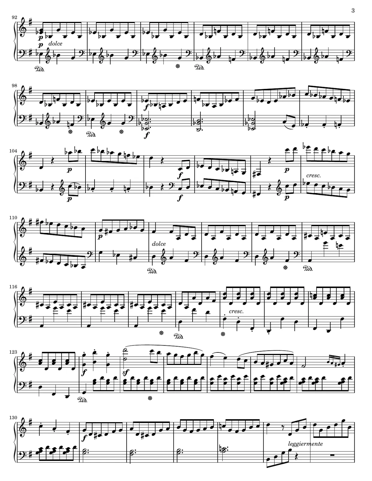 乐谱第 3 页，G大调第25号奏鸣曲，作品79（第一乐章） - 中级版本