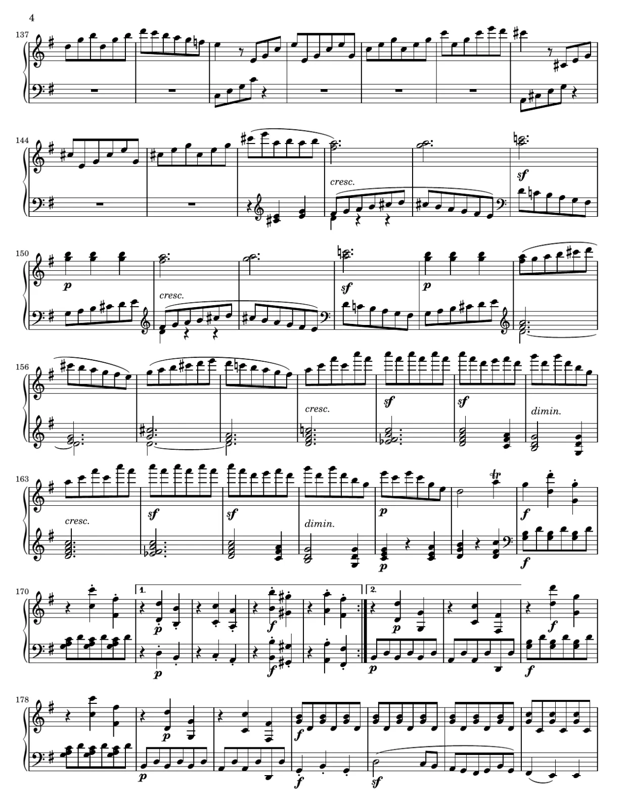 乐谱第 4 页，G大调第25号奏鸣曲，作品79（第一乐章） - 中级版本
