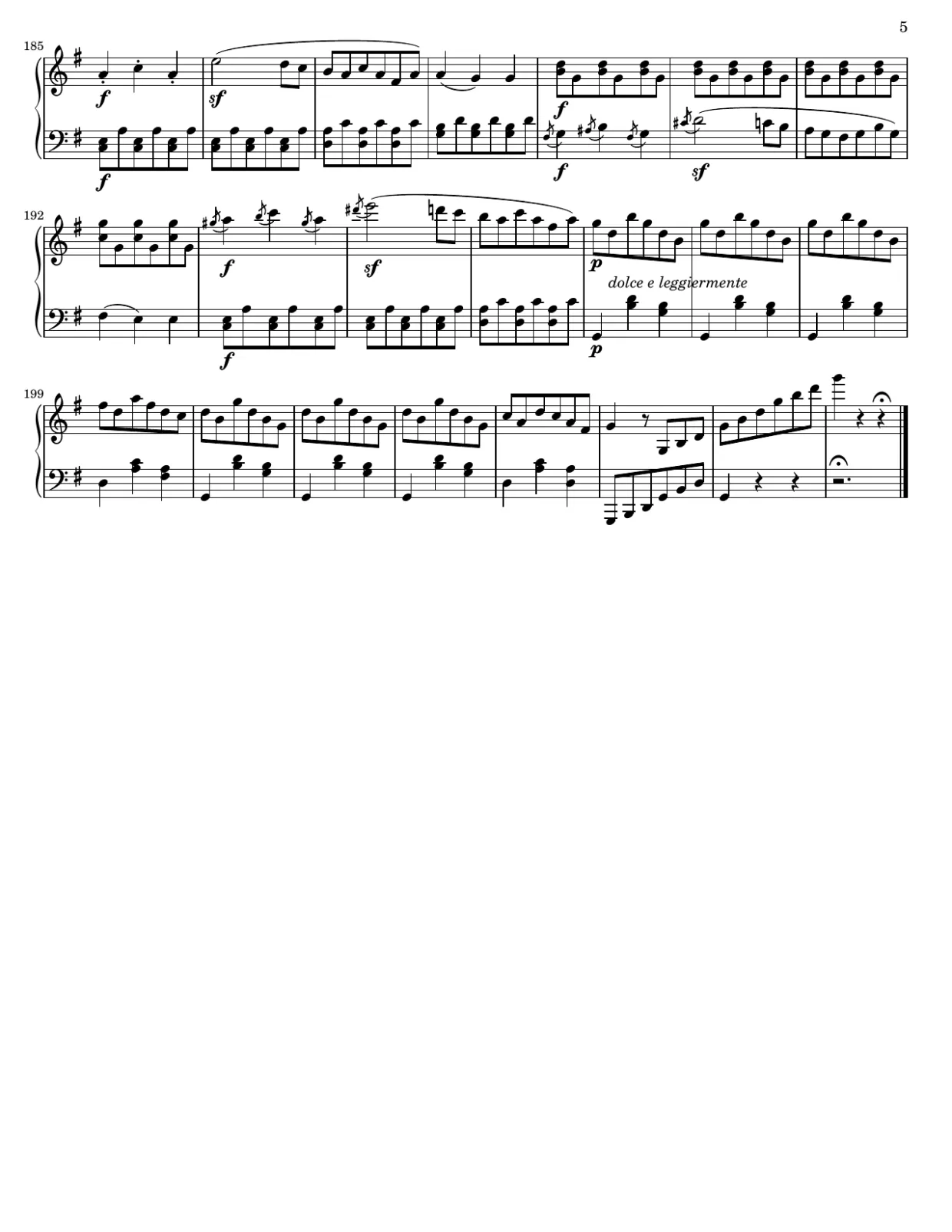 乐谱第 5 页，G大调第25号奏鸣曲，作品79（第一乐章） - 中级版本
