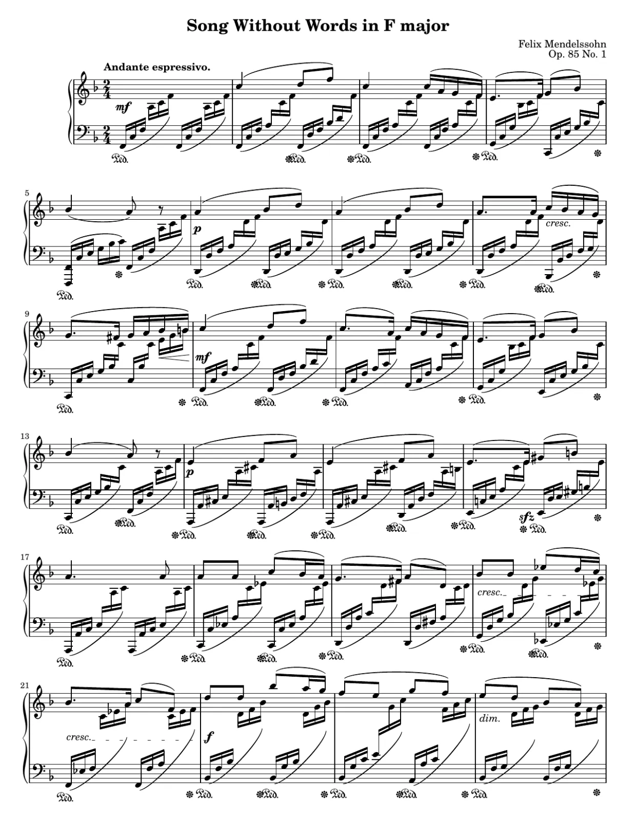 Notenseite 1, Lied ohne Worte op. 85 Nr. 1 - Mittlere Version