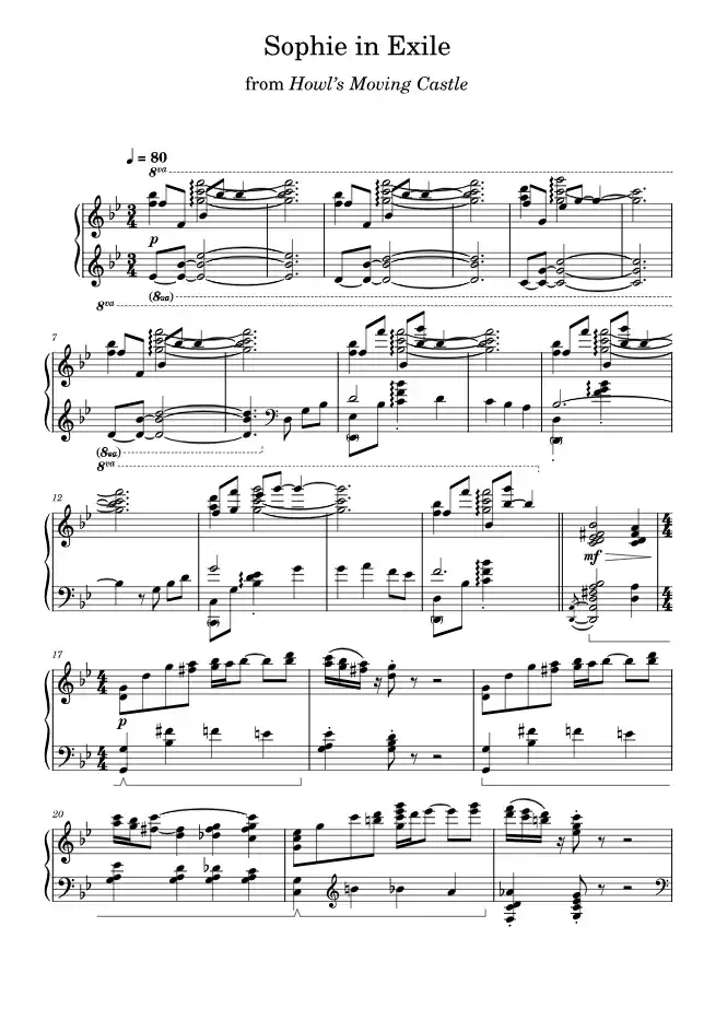 Sheet music page 1 Sophie in Exile - Advanced Version