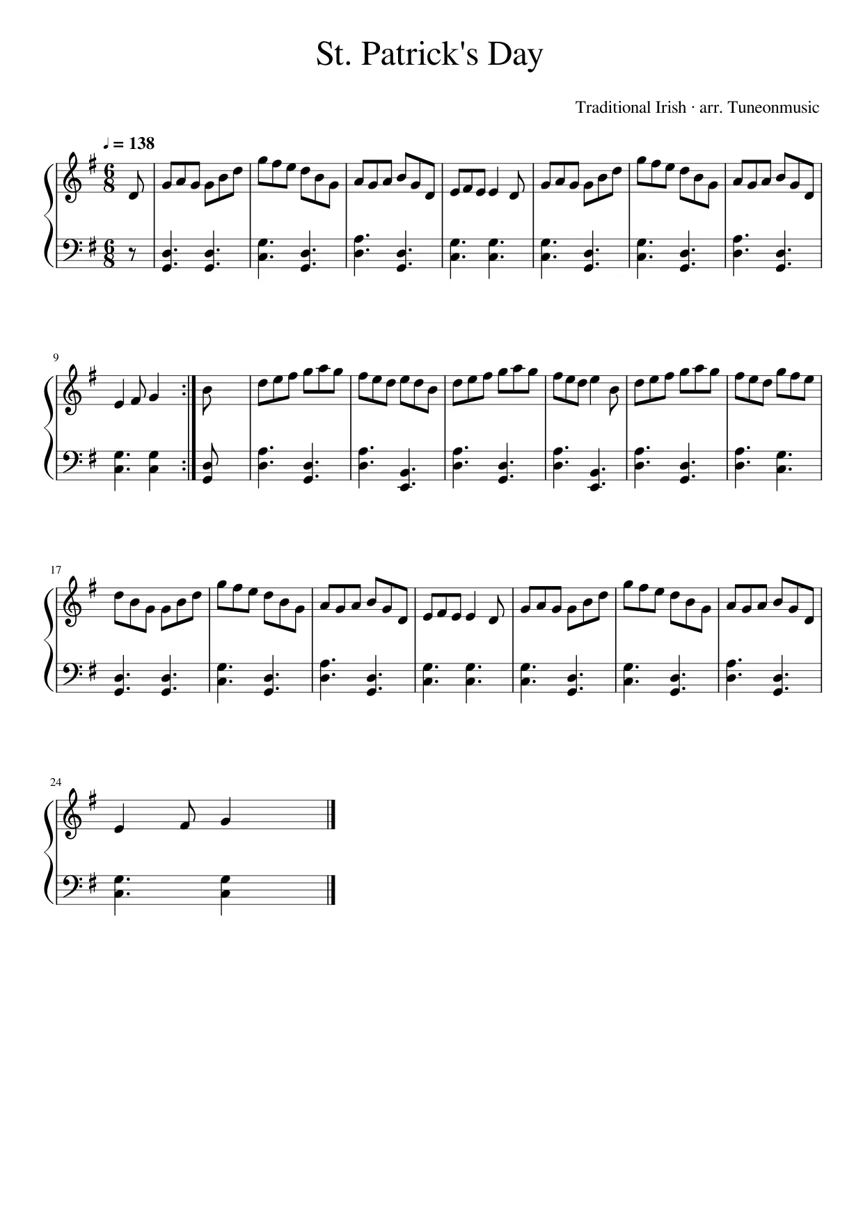 Sheet music page 1, St. Patrick's Day - Intermediate Version