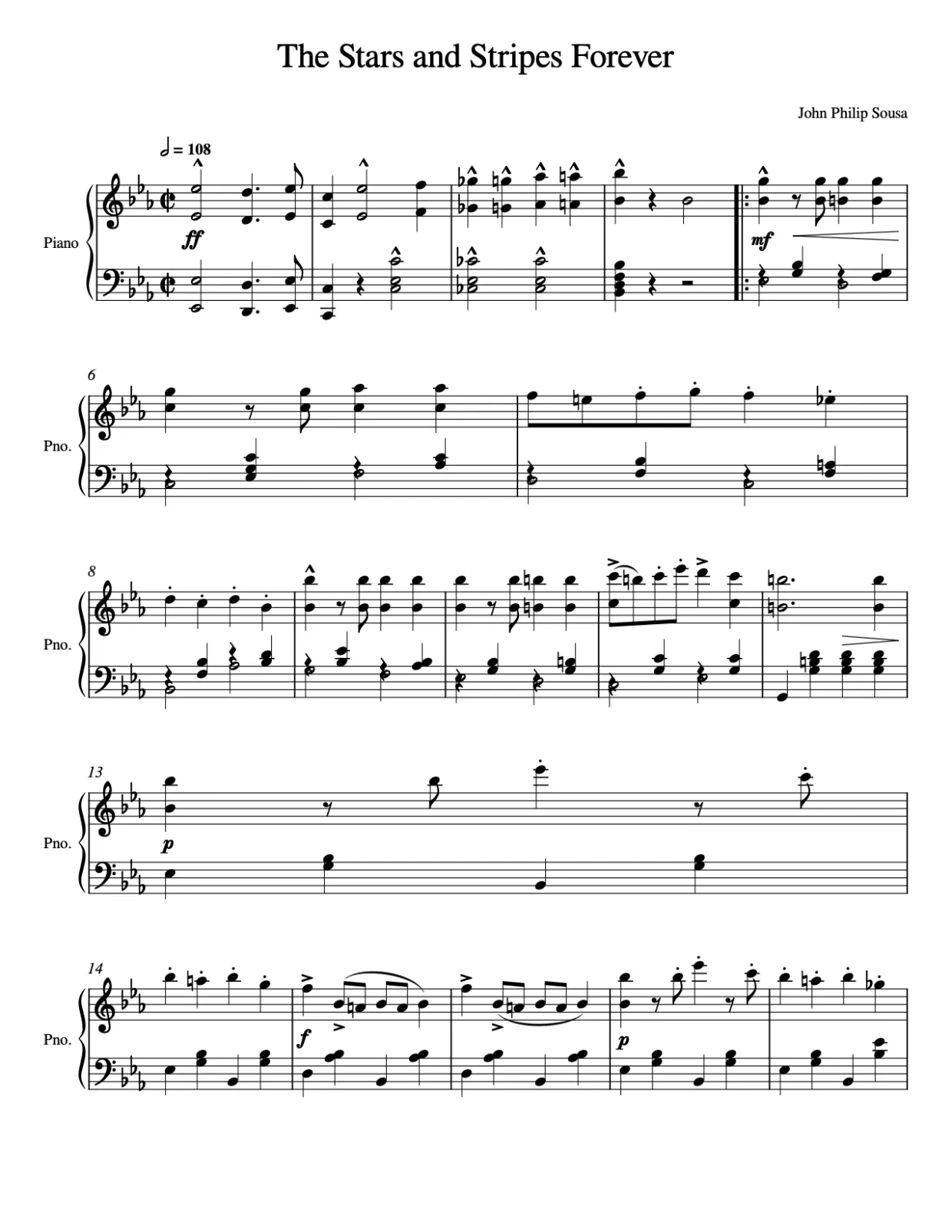 Sheet music page 1, The Stars and Stripes Forever - Advanced Version