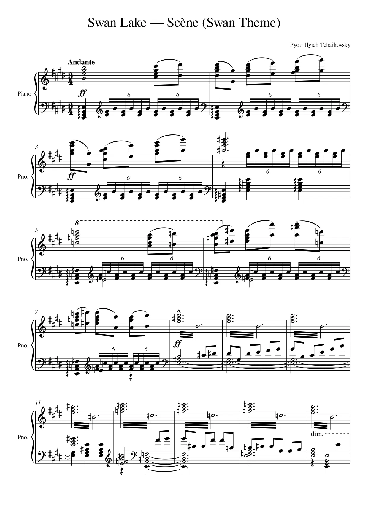 Sheet music page 1 Swan Lake — Scène (Swan Theme) - Advanced Version