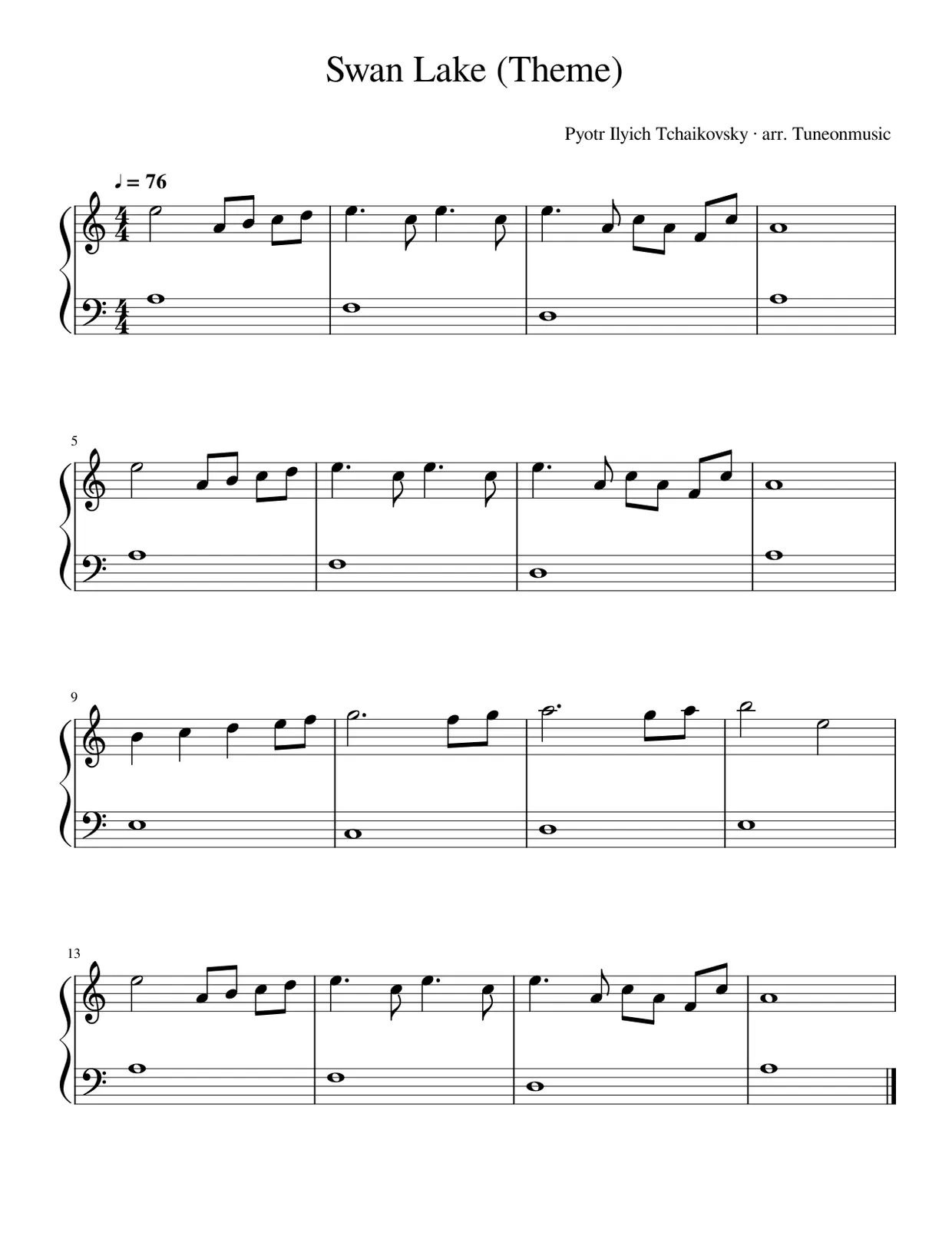 Sheet music page 1, Swan Lake — Scène (Swan Theme) - Beginner Version