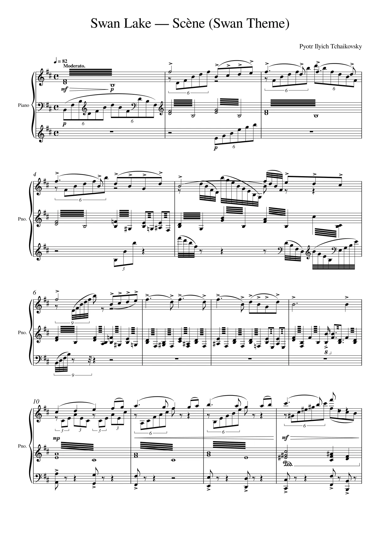 Sheet music page 1 Swan Lake — Scène (Swan Theme) - Intermediate Version