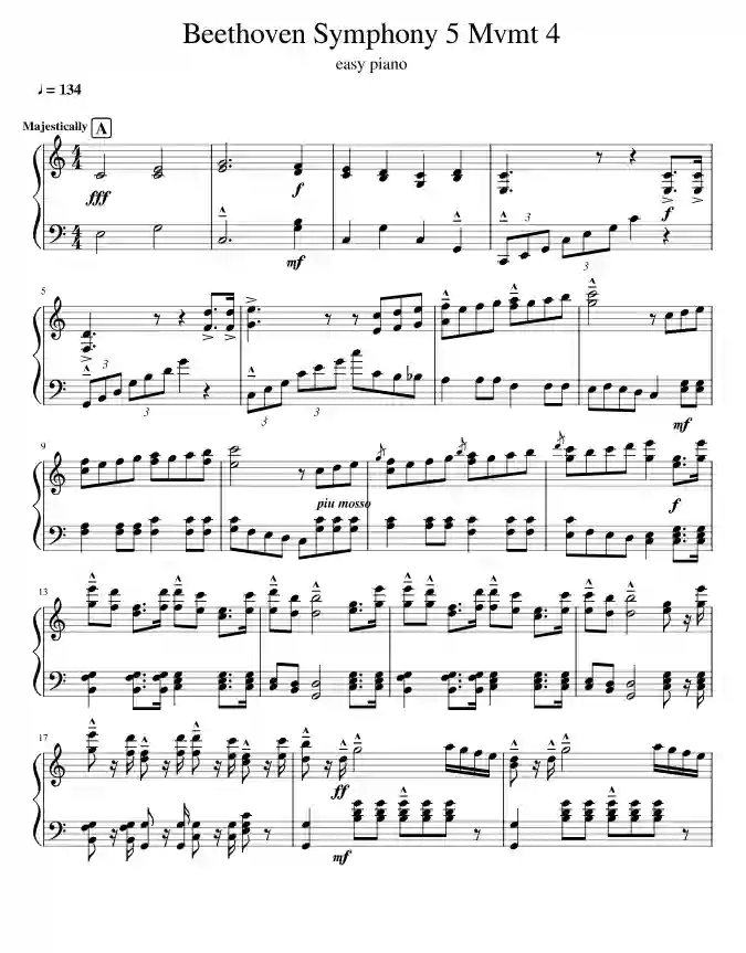 Sheet music page 1 Symphony No. 5 in C minor, Op. 67 - Intermediate Version