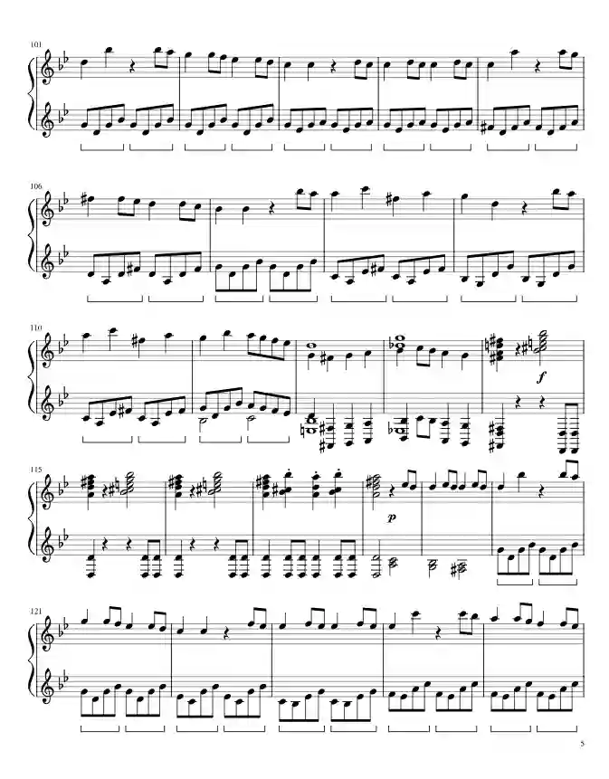 Sheet music page 5 Symphony No. 40 in G Minor, K.550 - Advanced Version