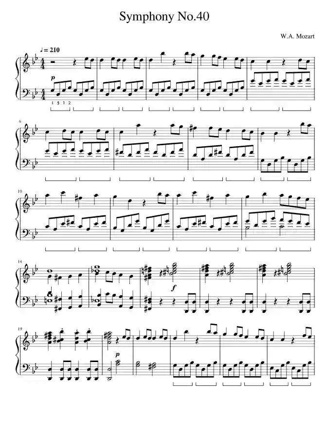 Sheet music page 1 Symphony No. 40 in G Minor, K.550 - Advanced Version