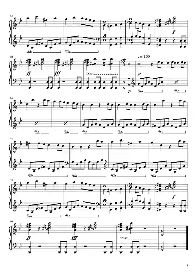 Sheet music page 3 Symphony No. 40 in G Minor, K.550 - Intermediate Version