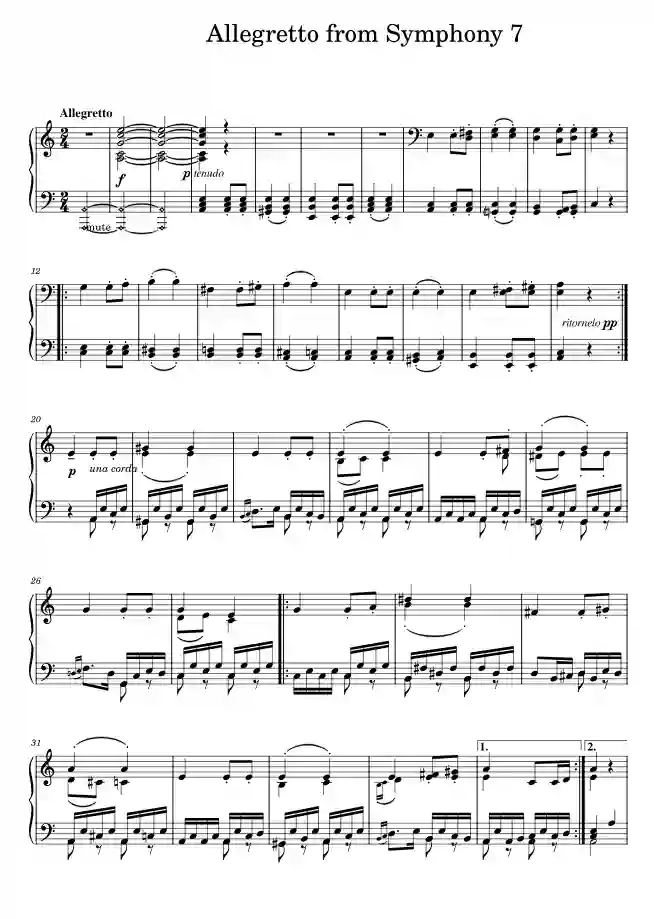 Sheet music page 1 Symphony No. 7, Op.92 in A major - Advanced Version