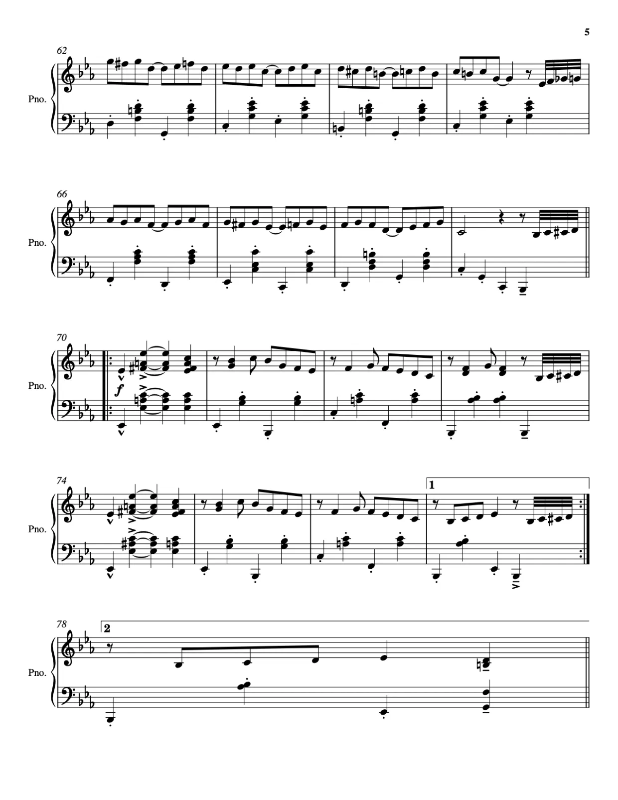 Sheet music page 5, Temptation Rag - Advanced Version