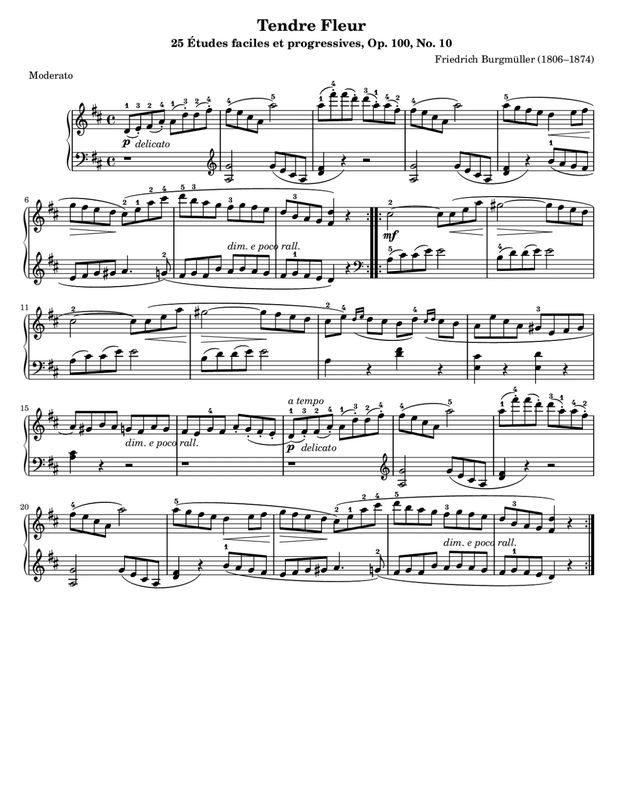Sheet music page 1, Tendre Fleur (Burgmüller) - Intermediate Version