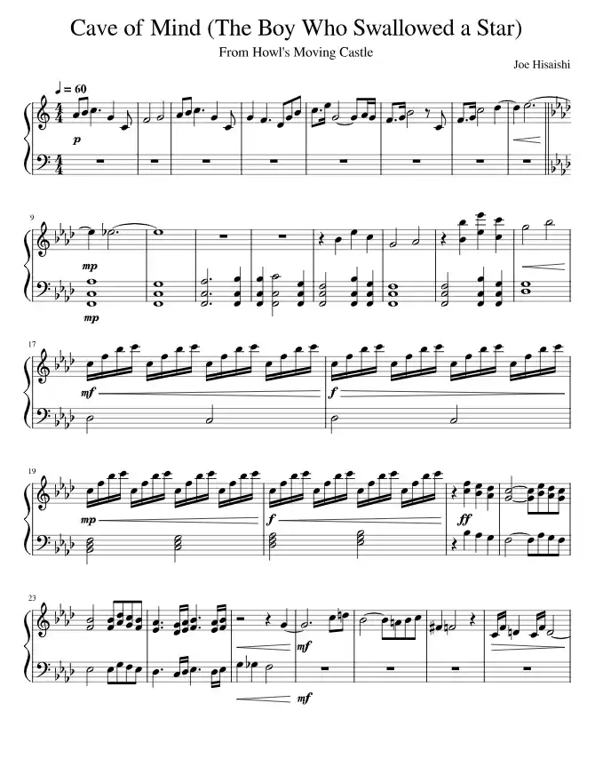 Sheet music page 1 Cave of Mind (The Boy Who Swalled a Star) - Intermediate Version