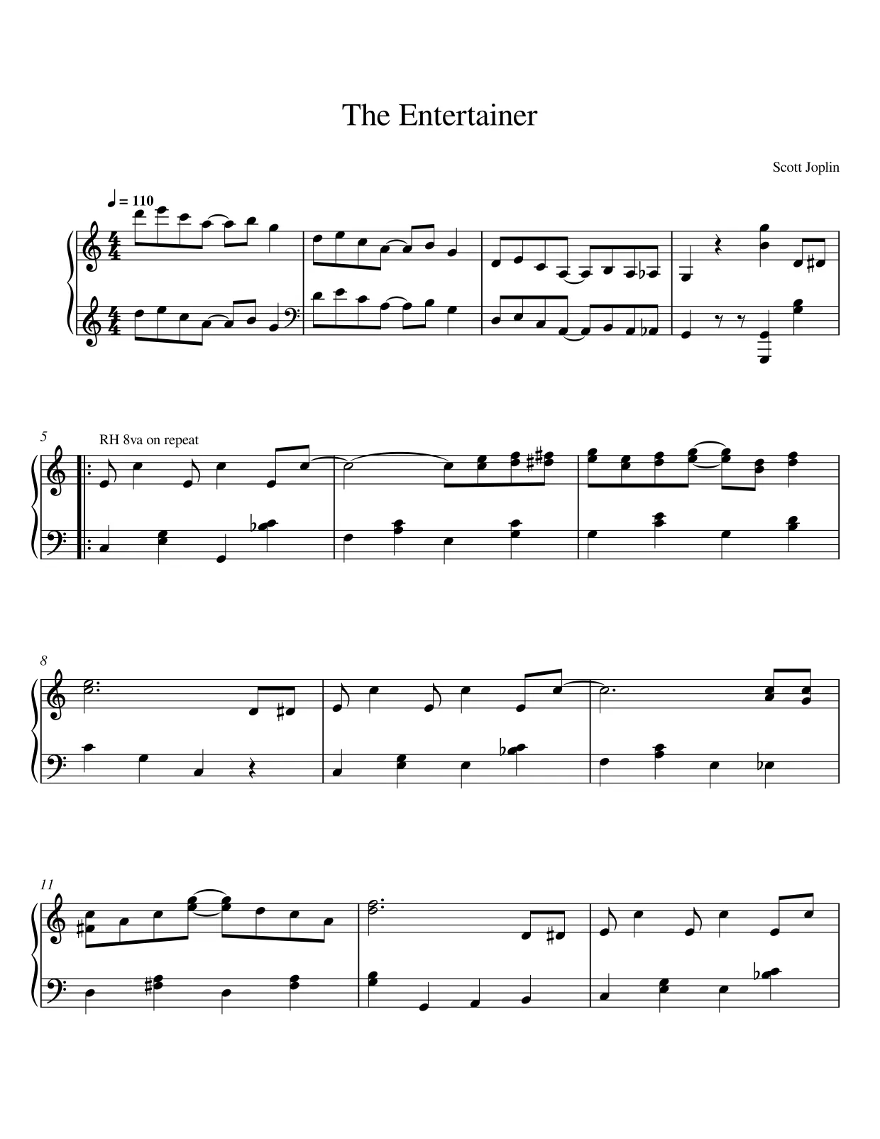 Sheet music page 1 The Entertainer - Advanced Version